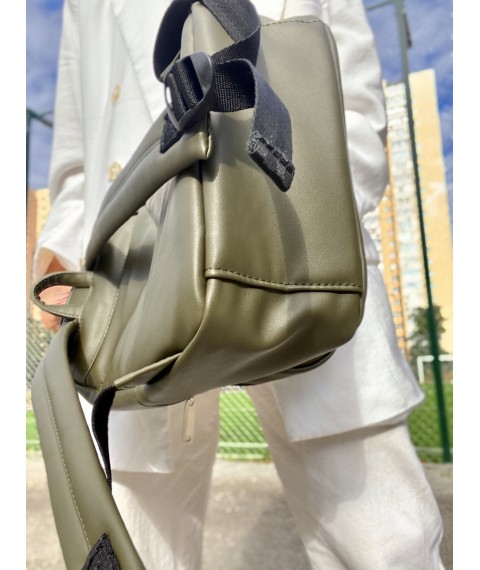 Рюкзак женский в стиле унисекс  городской средний спортивный из экокожи непромокаемый хаки