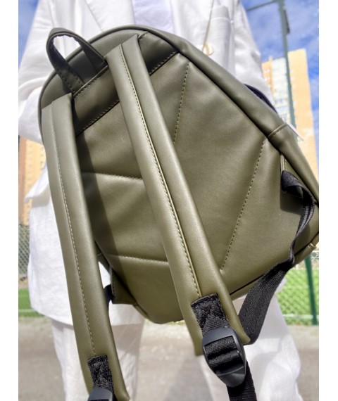 Women's backpack in the unisex urban style medium sports eco-leather waterproof khaki