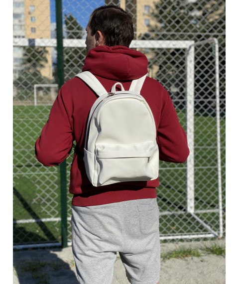 Men's backpack in the unisex urban style medium sports made of eco-leather waterproof white matte