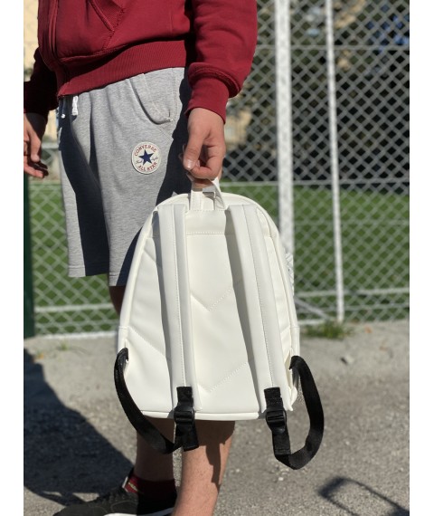 Men's backpack in the unisex urban style medium sports made of eco-leather waterproof white matte