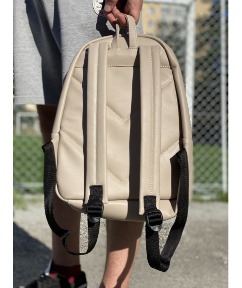Men's backpack in the unisex urban style medium sports made of eco-leather waterproof beige matte