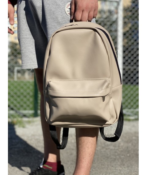 Men's backpack in the unisex urban style medium sports made of eco-leather waterproof beige matte