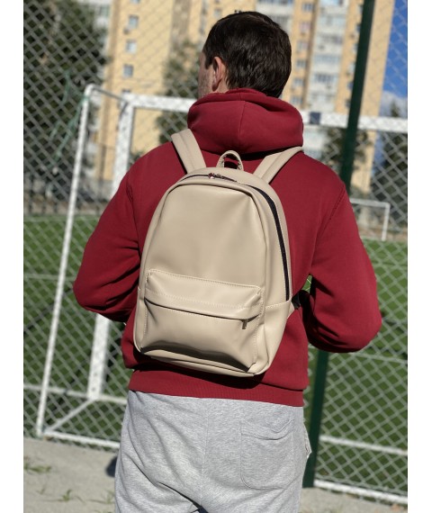 Backpack men's beige urban eco-leather