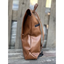 Рюкзак мужской  с клапаном большой городской непромокаемый из экокожи коричневый