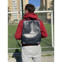 Backpack for men with a flap large city waterproof made of eco-leather blue