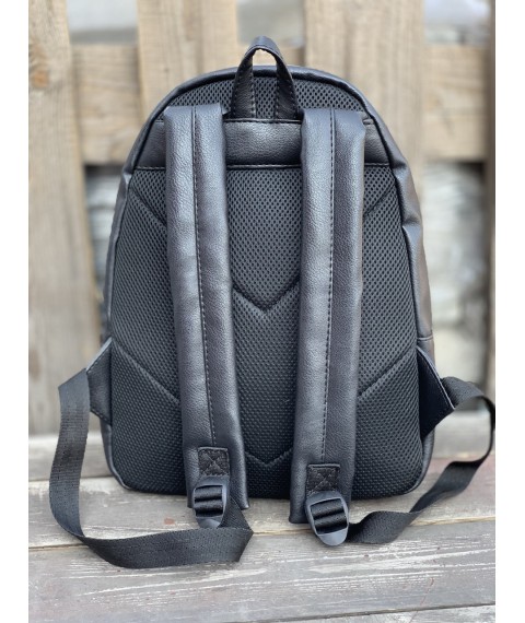 Men's medium sports backpack made of eco-leather black