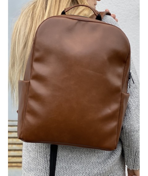 Men's laptop backpack brown eco-leather