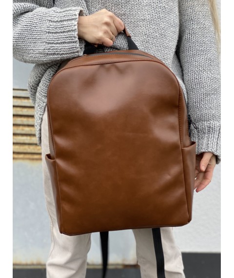 Men's laptop backpack brown eco-leather