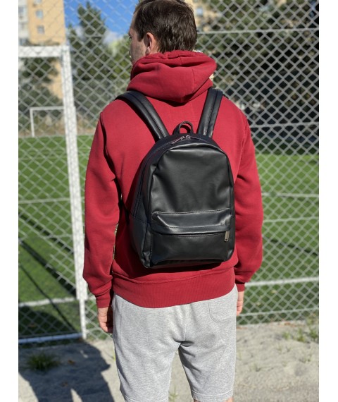 Backpack men's city medium sports eco-leather black