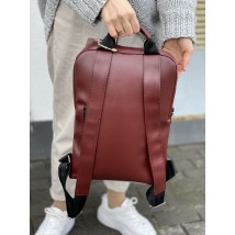 Men's city backpack for a laptop made of eco-leather burgundy