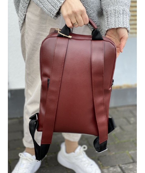 Men's city backpack for a laptop made of eco-leather burgundy