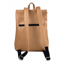 Brown rectangular backpack for men made of eco-leather