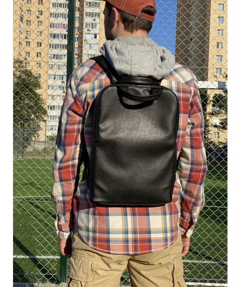 Рюкзак мужской  городской для ноутбука из экокожи черный