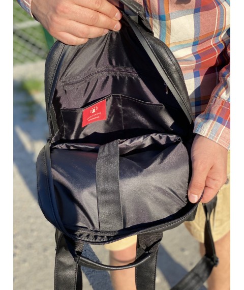 Рюкзак мужской  городской для ноутбука из экокожи черный