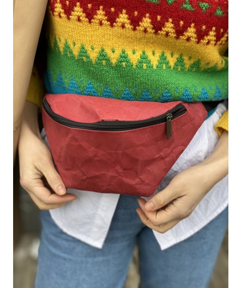 Men's burgundy paper belt bag