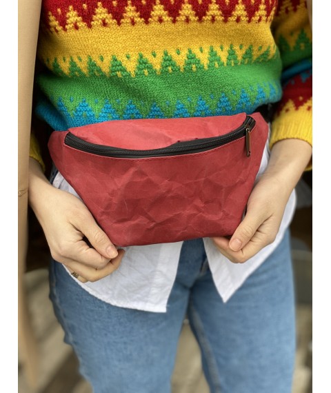 Men's burgundy paper belt bag
