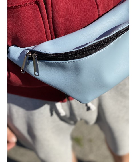 Поясная сумка мужкая голубая из экокожи