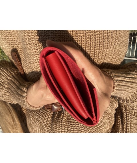 Гаманець жіночий модний з екокожі середній брендовий без логотипу червоний
