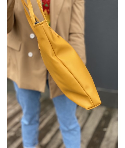 Women's waterproof eco-leather shopper bag, yellow