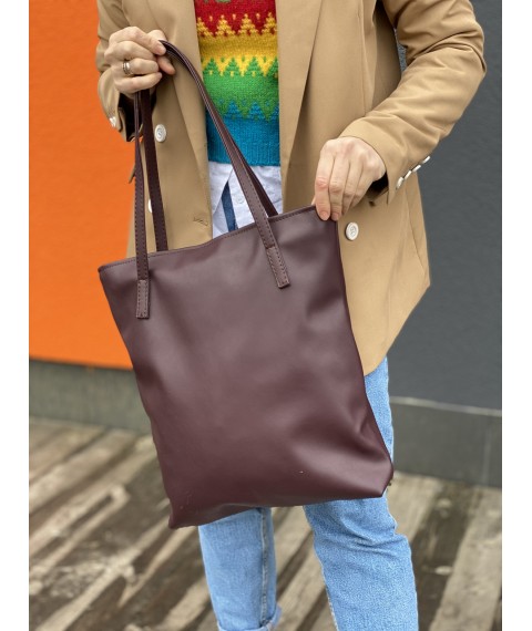 Women's waterproof eco-leather shopping bag with a zipper, purple