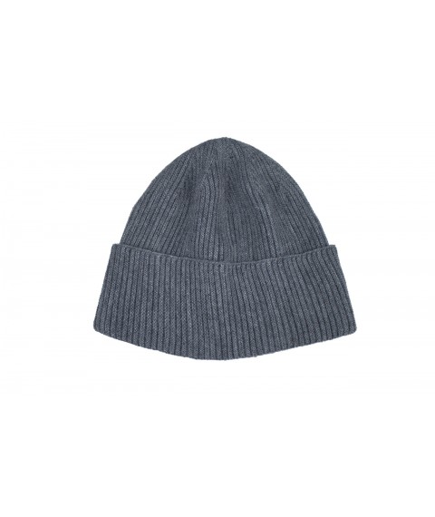Fashionable women's knitted hat with a turn-up, thin woolen gray