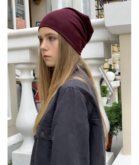 Women's demi-season knitted hat fashionable double thin cotton burgundy