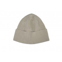 Fashionable knitted women's hat with a turn-up thin woolen beige