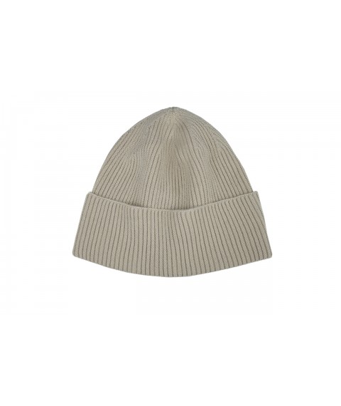 Fashionable knitted women's hat with a turn-up thin woolen beige