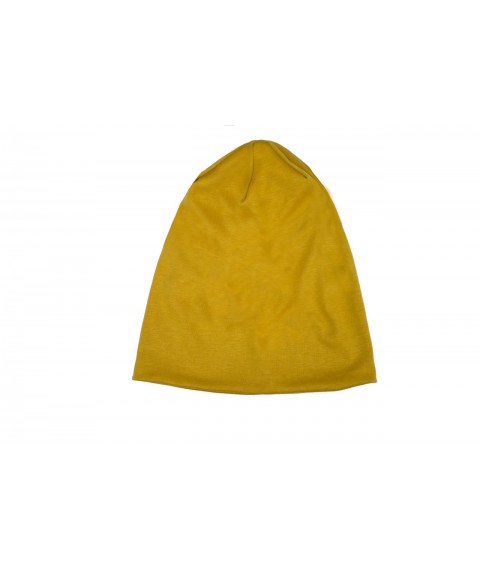 Шапка женская демисезонная трикотажная модная  двойная  тонкая  хлопковая  желтая