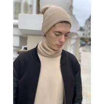 Strick-Wintermütze für Damen mit hellbeigem Kragen