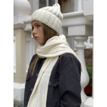 Women's fashionable knitted winter hat with collar white milk