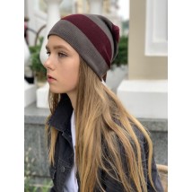 Two-color women's hat knitted urban burgundy