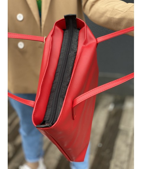 Wasserdichte Einkaufstasche aus Öko-Leder für Damen mit Reißverschluss, rot
