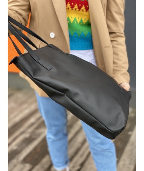 Women's waterproof eco-leather bag with a zipper, matte black