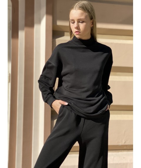 Sweatshirt raglan under the throat women's basic casual autumn three-thread cotton black XS-S