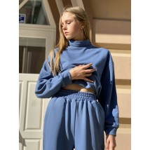 Rundhals-Sweatshirt Damen Basic Casual Herbst Dreifaden Baumwolle blau XS-S