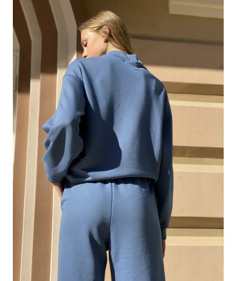 Crew neck sweatshirt women's basic casual autumn three-thread cotton blue XS-S