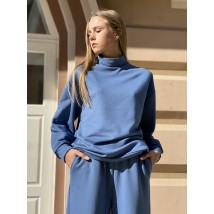 Sweatshirt Raglan unter dem Hals Damen Basic Casual Herbst Dreifaden Baumwolle Blau ML