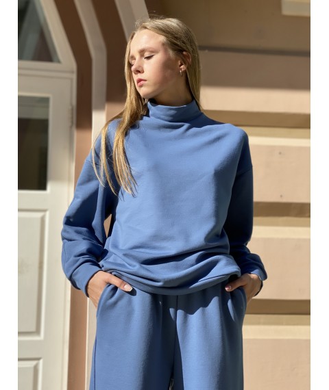 Sweatshirt Raglan unter dem Hals Damen Basic Casual Herbst Dreifaden Baumwolle Blau ML