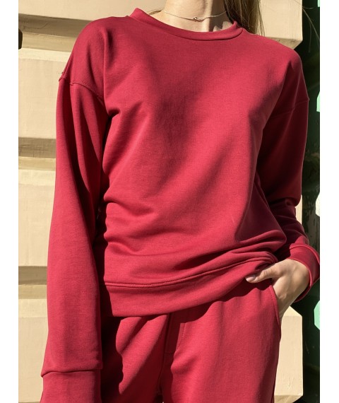 Damen Basic Sweatshirt Sweatshirt Herbst Baumwolle Burgund S