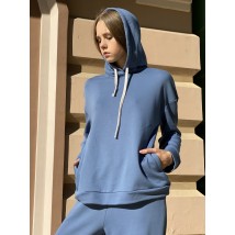 Hoodie-Sweatshirt mit Kapuze Damen Herbst Baumwolle Dreifaden blau XS-S