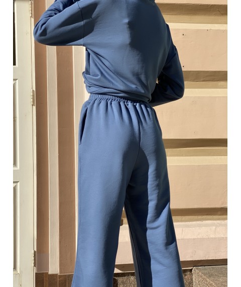 Худи свитшот  с капюшоном  женский осенний хлопковый трехнитка синий XS-S