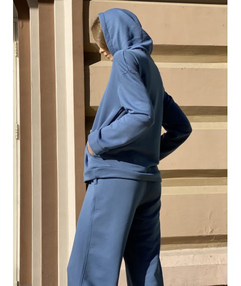 Худи свитшот  с капюшоном  женский осенний хлопковый трехнитка синий XS-S