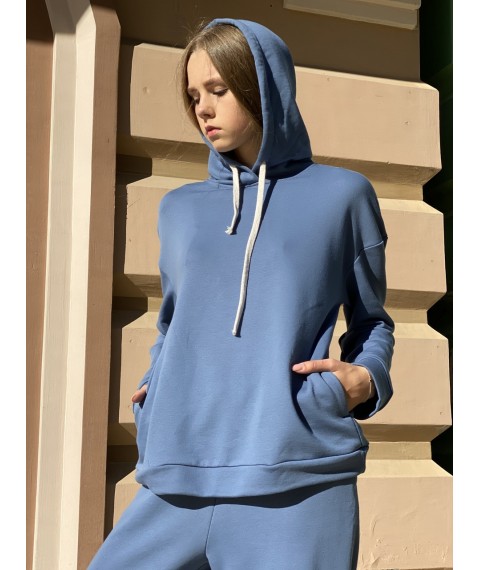 Hooded sweatshirt with a hood women's autumn cotton three-thread blue ML