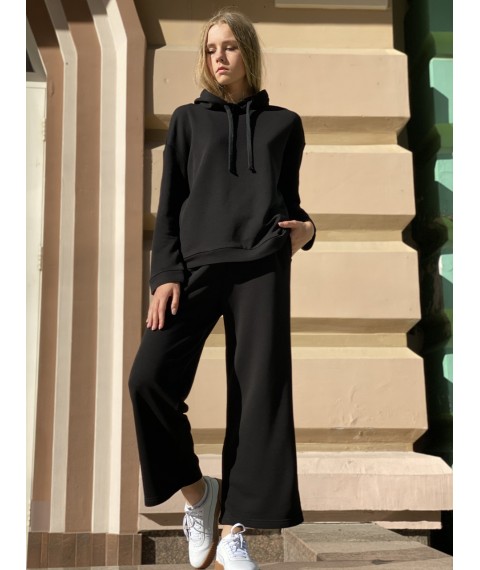 Hoodie-Sweatshirt mit Kapuze Damen Herbst Baumwolle Dreifaden schwarz XS-S