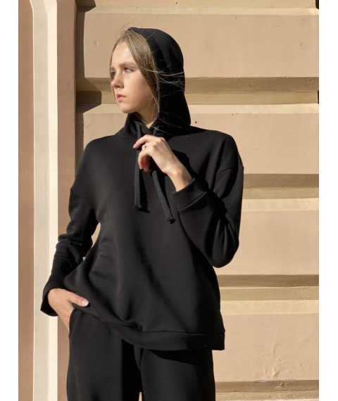 Hoodie sweatshirt with a hood women's autumn cotton three-thread black XS-S