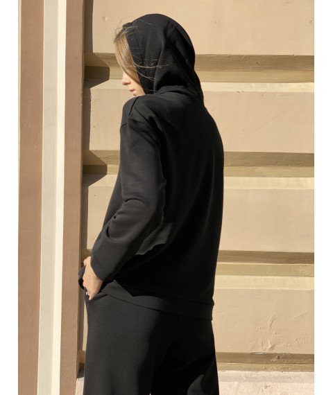 Худи свитшот  с капюшоном  женский осенний хлопковый трехнитка черный  XS-S