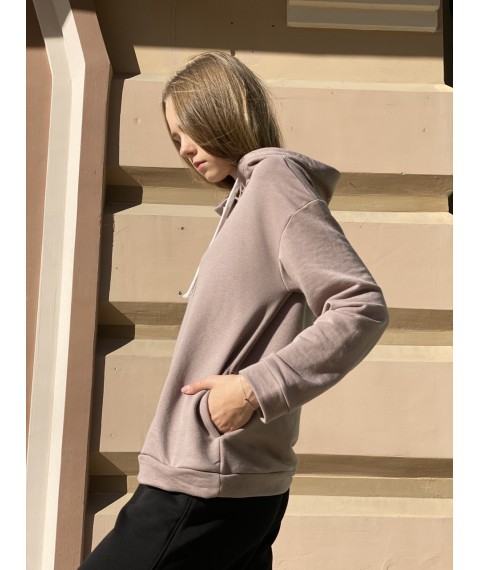 Hoodie-Sweatshirt mit Kapuze Damen Herbst Baumwolle Dreifaden beige XS-S