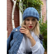 Hat women's beanie fashionable knitted winter blue