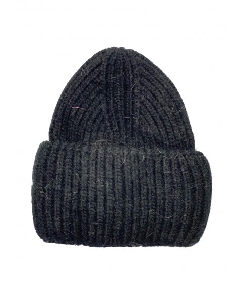 Cap for women knitted from merino wool and angora soft black with a collar